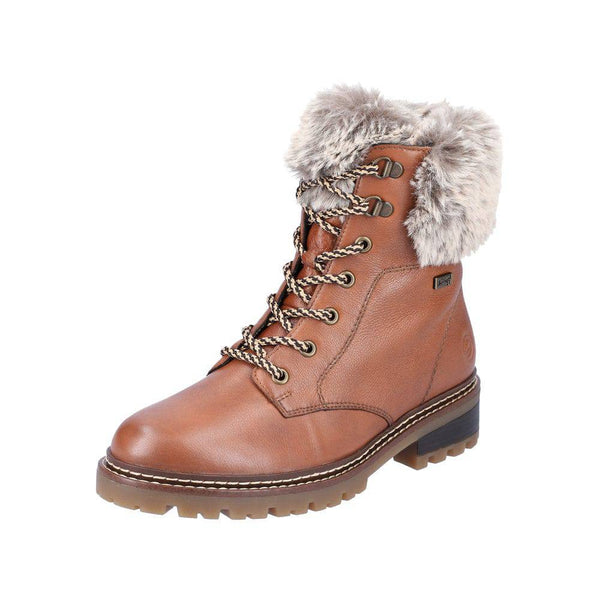 Remonte D0B74-24 Ladies Tan Leather Water Resistant Zip & Lace Ankle Boots-elevate your sole