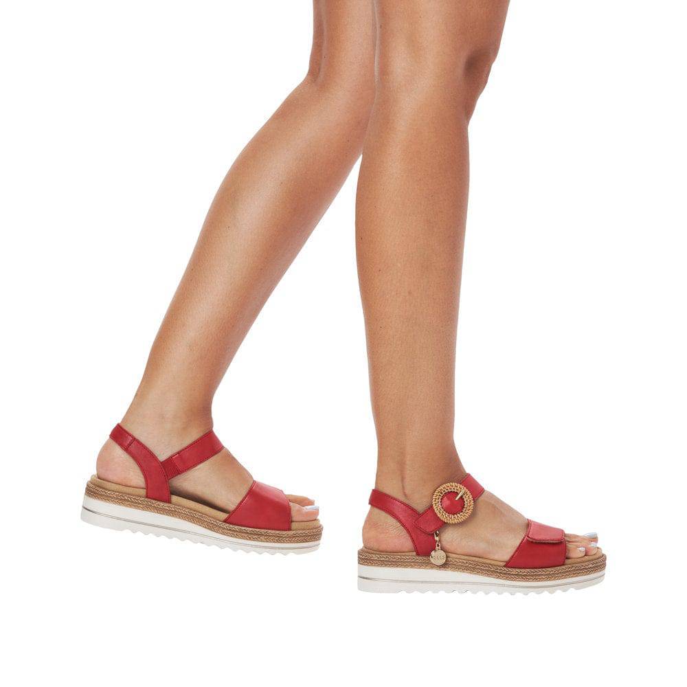 Remonte D0Q52-33 Ladies Red Leather Touch Fastening Sandals-elevate your sole