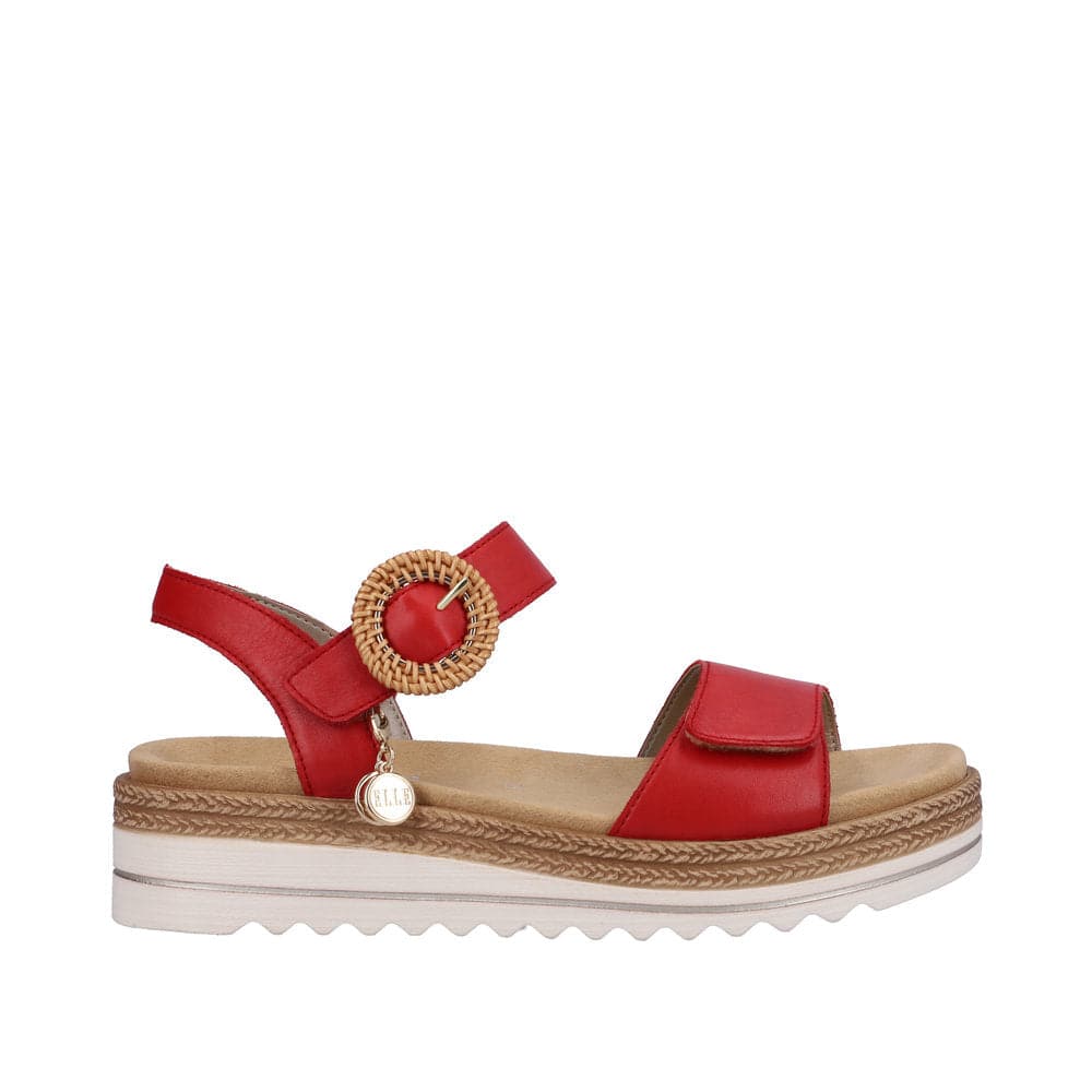 Remonte D0Q52-33 Ladies Red Leather Touch Fastening Sandals-elevate your sole