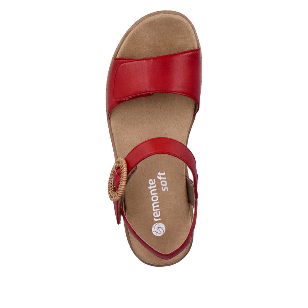 Remonte D0Q52-33 Ladies Red Leather Touch Fastening Sandals-elevate your sole