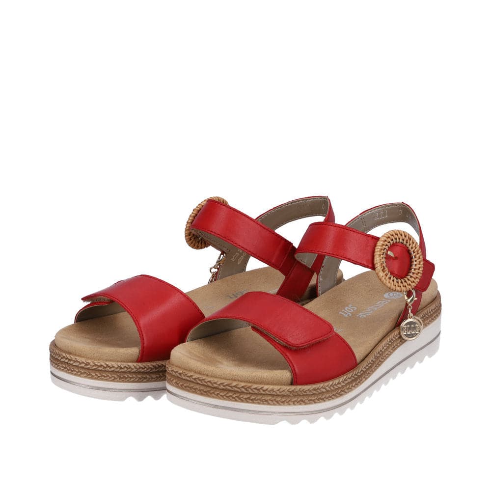 Remonte D0Q52-33 Ladies Red Leather Touch Fastening Sandals-elevate your sole