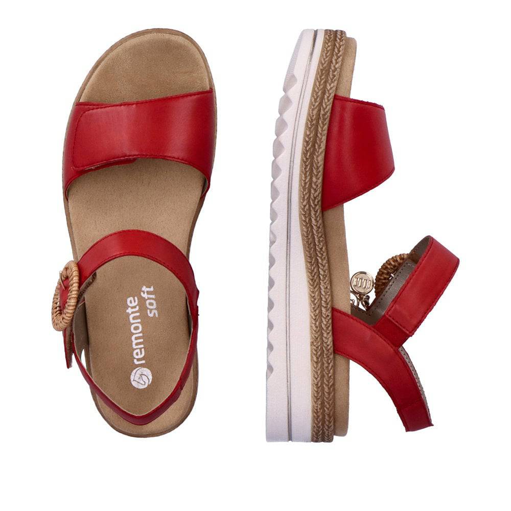 Remonte D0Q52-33 Ladies Red Leather Touch Fastening Sandals-elevate your sole