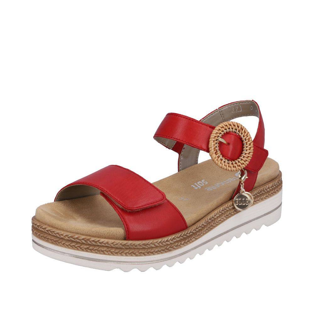 Remonte D0Q52-33 Ladies Red Leather Touch Fastening Sandals-elevate your sole