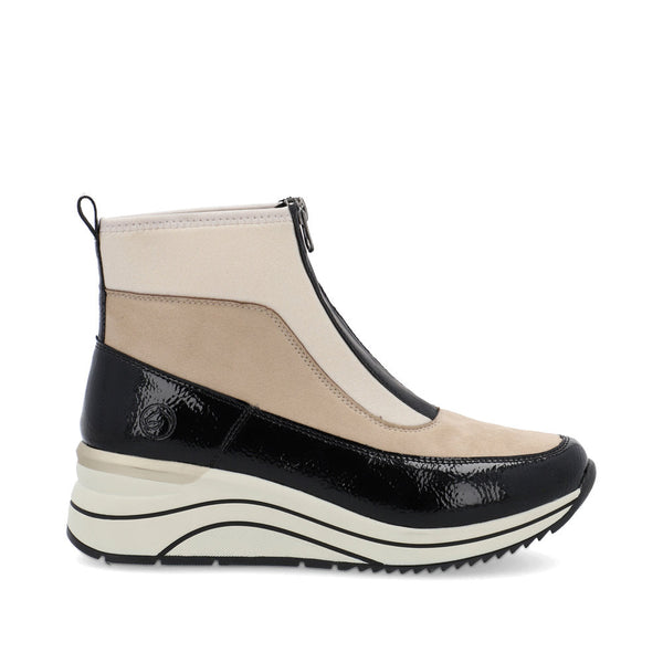 Remonte D0T71-60 Ladies Black & Cream Front Zip Ankle Boots-elevate your sole