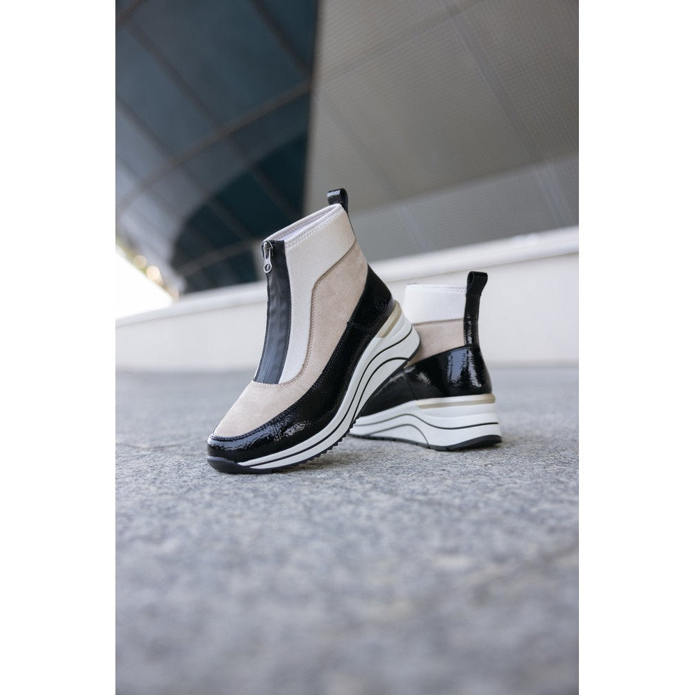 Remonte D0T71-60 Ladies Black & Cream Front Zip Ankle Boots-elevate your sole