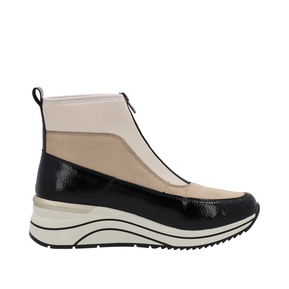 Remonte D0T71-60 Ladies Black & Cream Front Zip Ankle Boots-elevate your sole