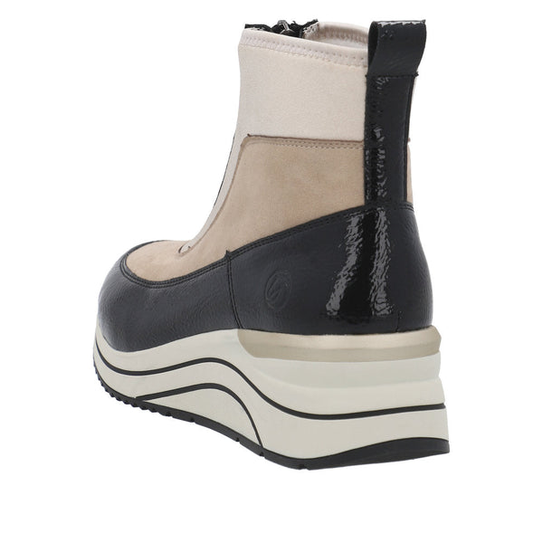 Remonte D0T71-60 Ladies Black & Cream Front Zip Ankle Boots-elevate your sole