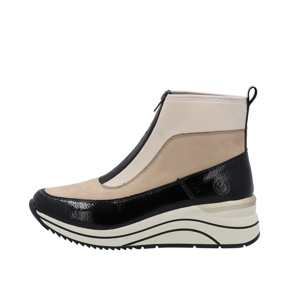 Remonte D0T71-60 Ladies Black & Cream Front Zip Ankle Boots-elevate your sole