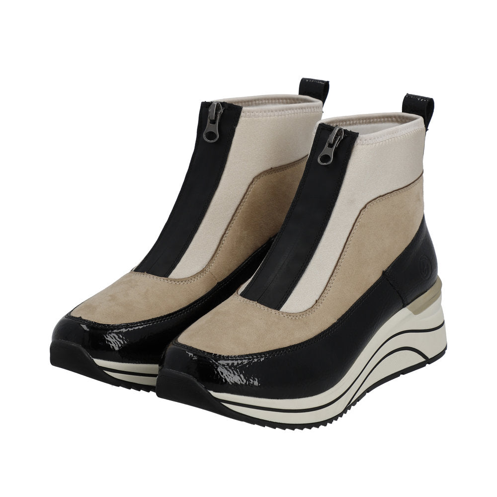 Remonte D0T71-60 Ladies Black & Cream Front Zip Ankle Boots-elevate your sole