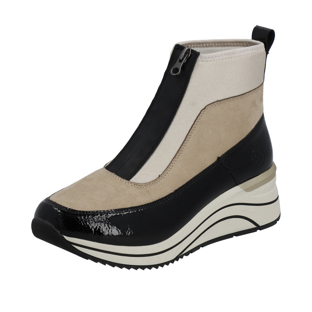 Remonte D0T71-60 Ladies Black & Cream Front Zip Ankle Boots-elevate your sole