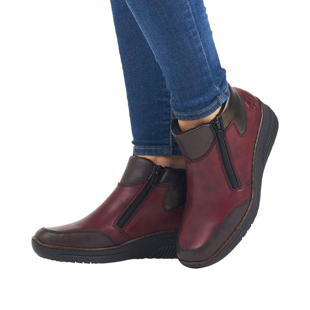 Rieker 48754-35 Ladies Red Combi Leather Twin Zip Ankle Boots-elevate your sole