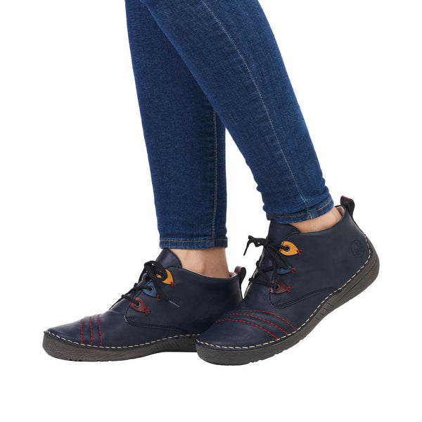 Rieker 52509-14 Ladies Ocean Blue Combi Lace Up Ankle Boots-elevate your sole