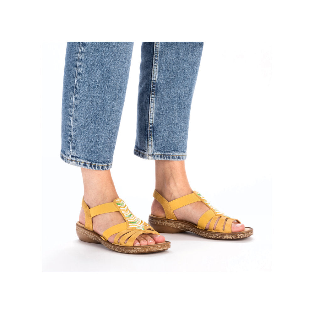 Rieker 62808-68 Ladies Yellow Slip On Sandals-elevate your sole