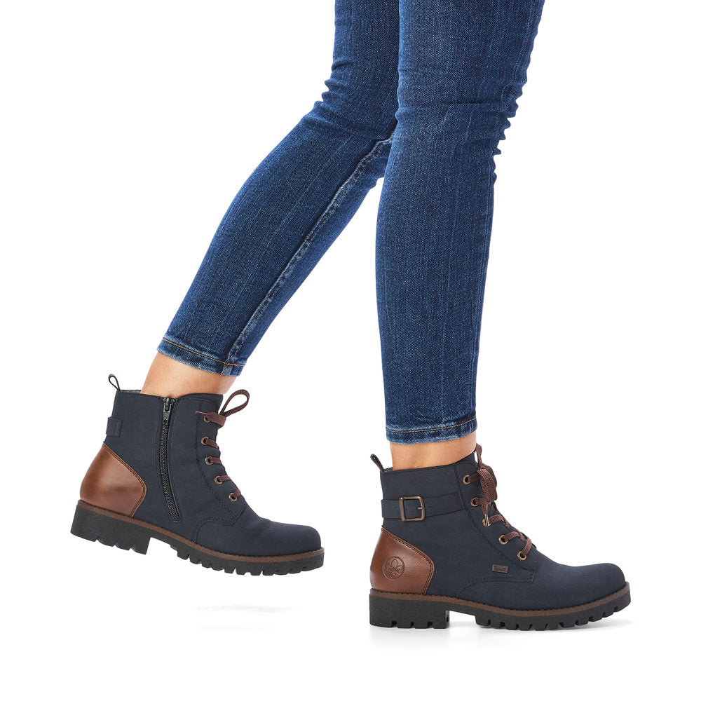 Rieker 78502-14 Ladies Navy Blue Water Resistant Zip & Lace Ankle Boots-elevate your sole