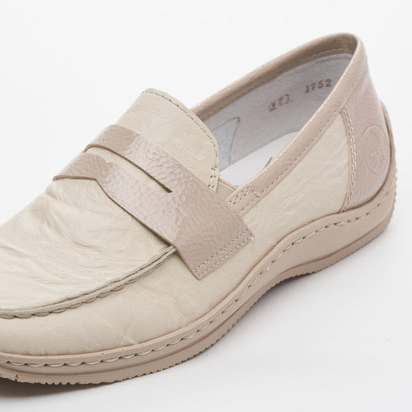 Rieker L1752-60 Ladies Beige Leather & Textile Slip On Shoes-elevate your sole