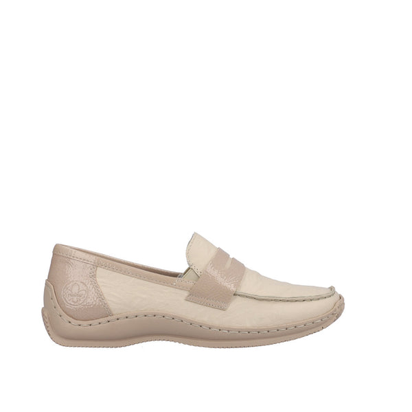 Rieker L1752-60 Ladies Beige Leather & Textile Slip On Shoes-elevate your sole