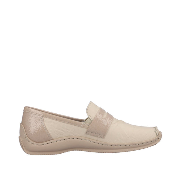 Rieker L1752-60 Ladies Beige Leather & Textile Slip On Shoes-elevate your sole