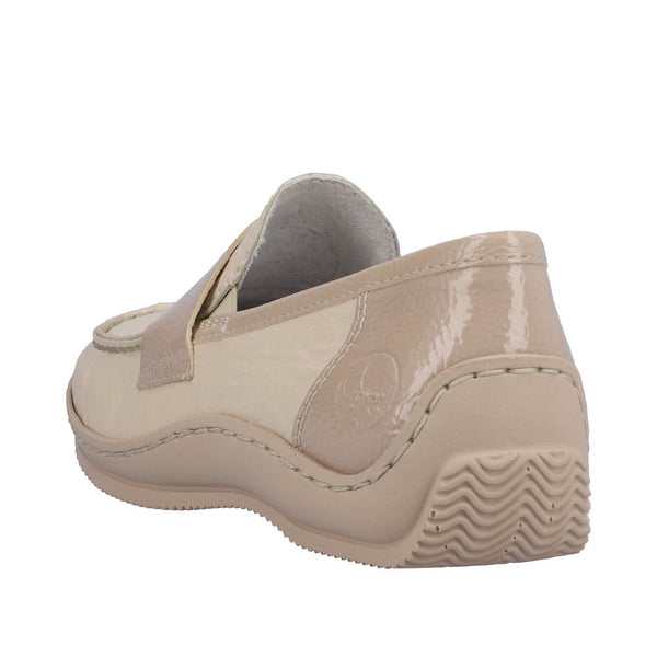 Rieker L1752-60 Ladies Beige Leather & Textile Slip On Shoes-elevate your sole