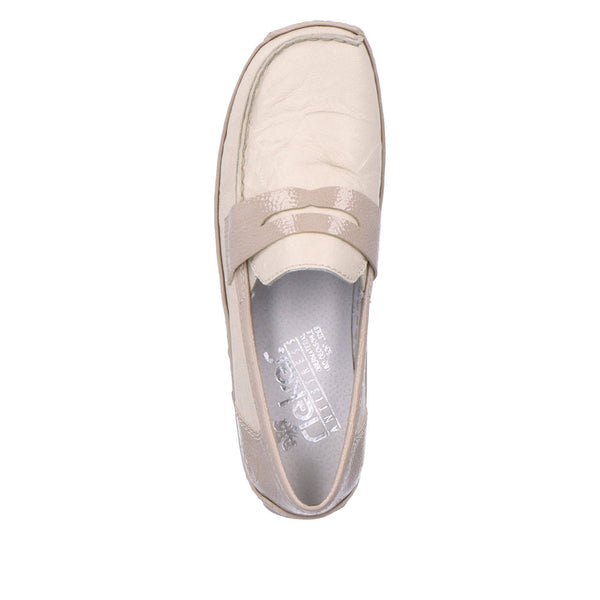 Rieker L1752-60 Ladies Beige Leather & Textile Slip On Shoes-elevate your sole