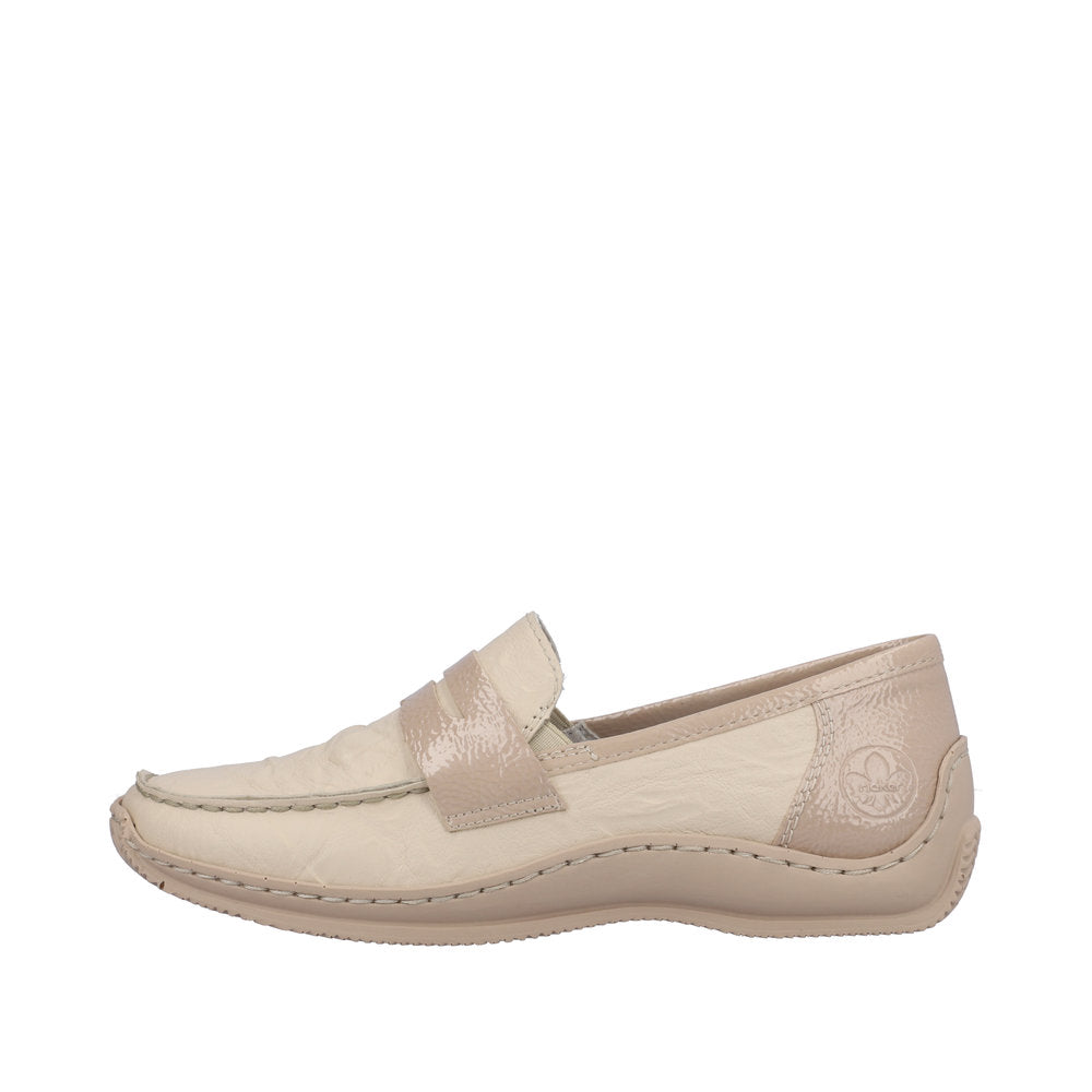 Rieker L1752-60 Ladies Beige Leather & Textile Slip On Shoes-elevate your sole