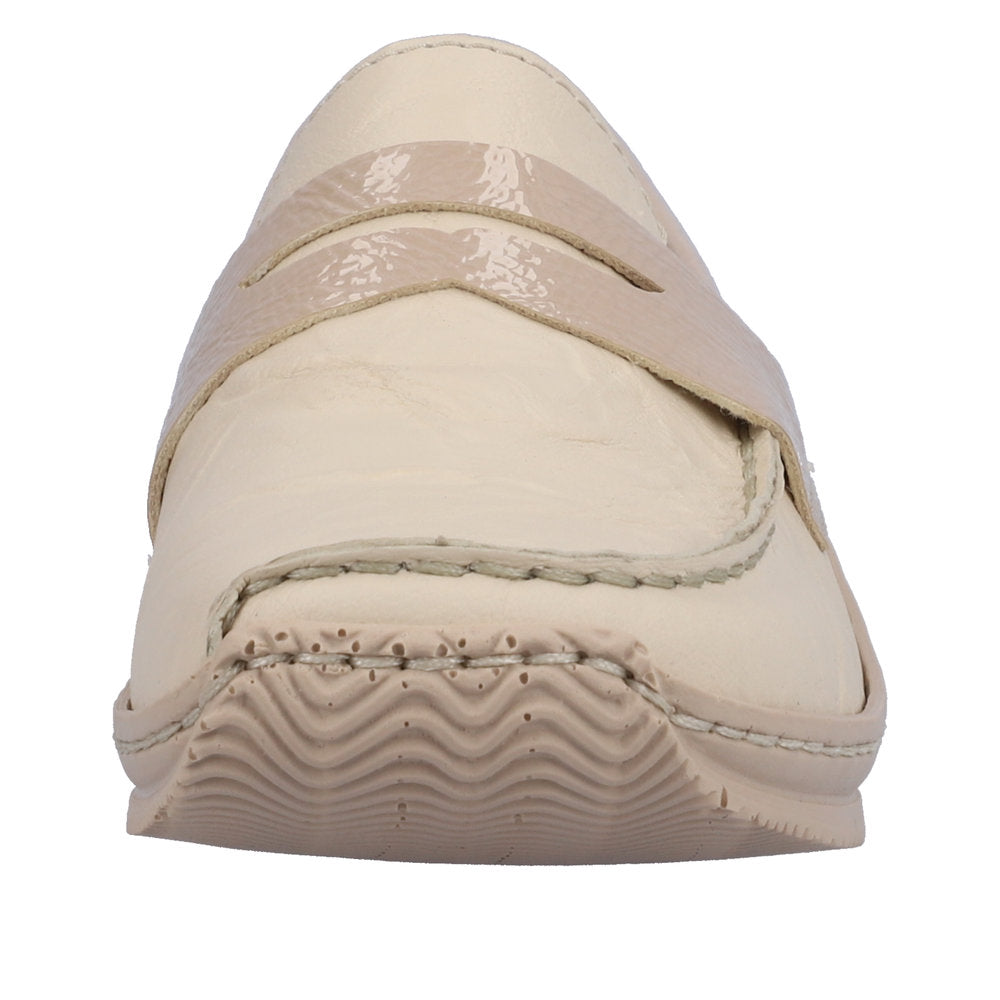 Rieker L1752-60 Ladies Beige Leather & Textile Slip On Shoes-elevate your sole