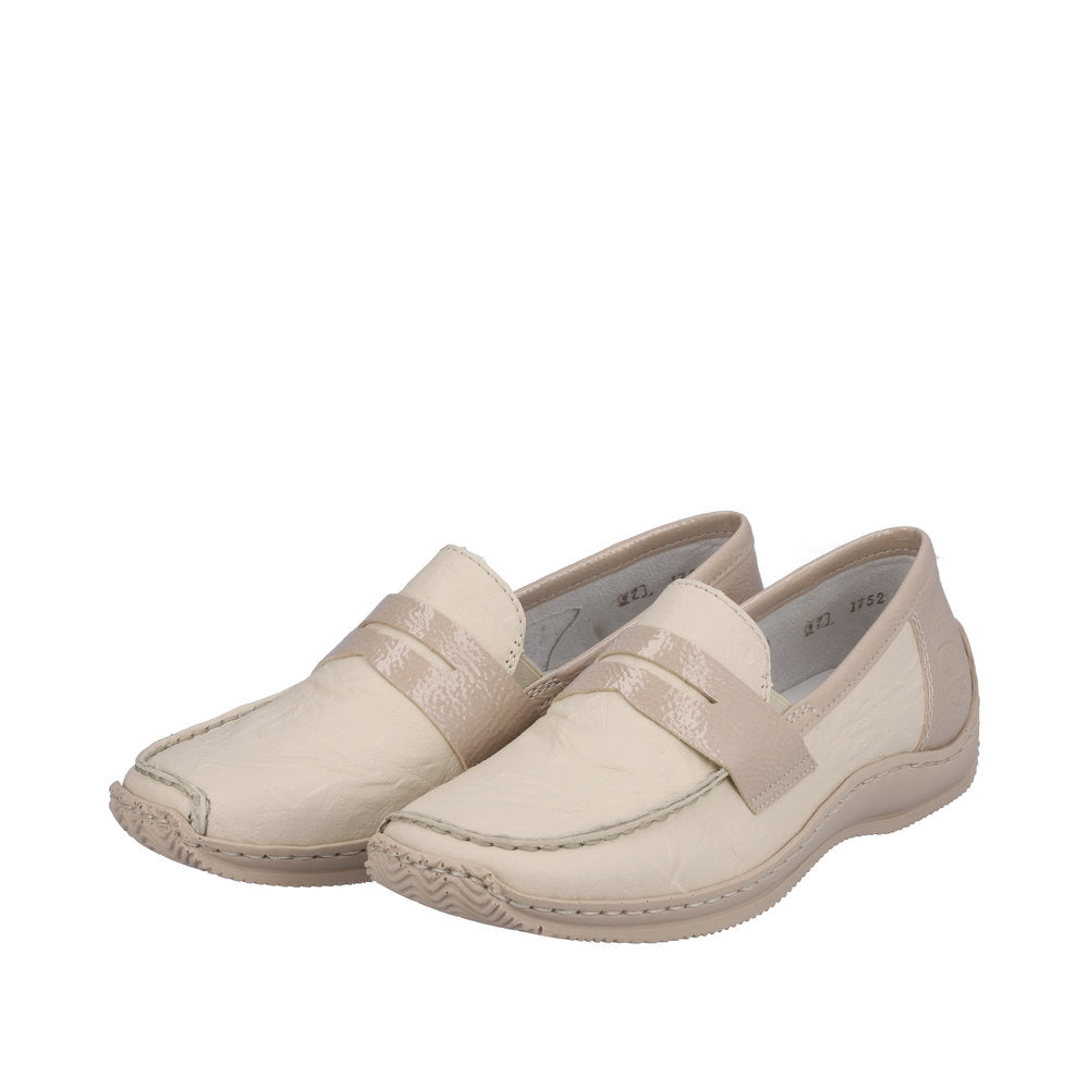 Rieker L1752-60 Ladies Beige Leather & Textile Slip On Shoes-elevate your sole