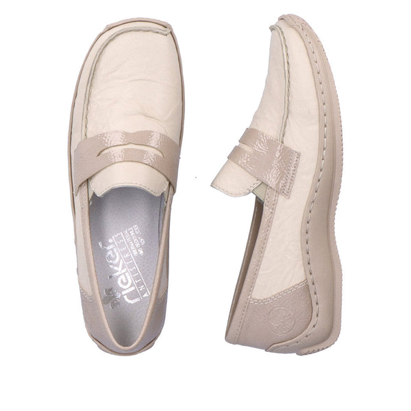 Rieker L1752-60 Ladies Beige Leather & Textile Slip On Shoes-elevate your sole