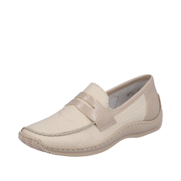 Rieker L1752-60 Ladies Beige Leather & Textile Slip On Shoes-elevate your sole