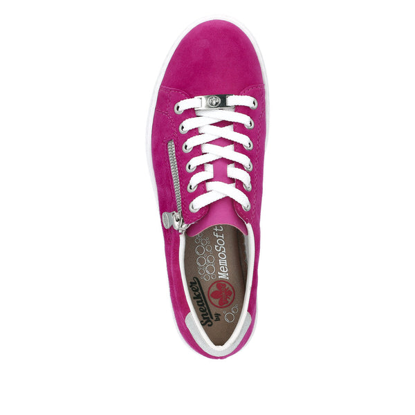 Rieker L59L1-31 Enya Ladies Pink Suede Zip & Lace Shoes-elevate your sole