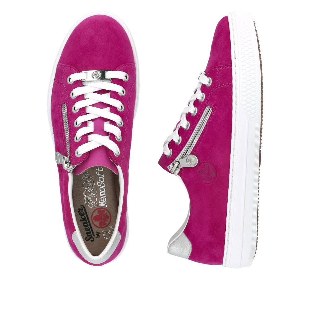 Rieker L59L1-31 Enya Ladies Pink Suede Zip & Lace Shoes-elevate your sole