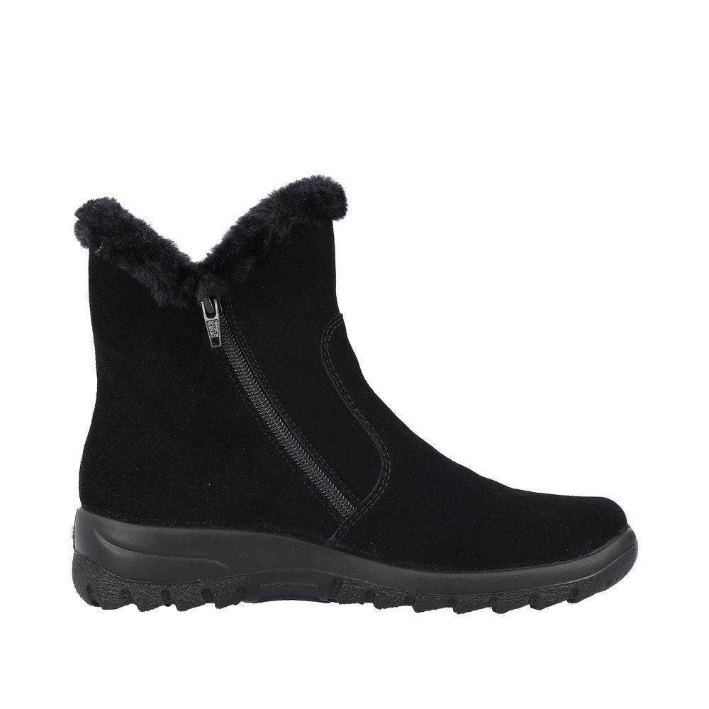 Rieker L7162-00 Ladies Black Suede Water Resistant Side Zip Ankle Boots-elevate your sole