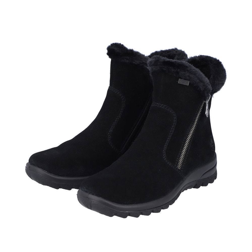 Rieker L7162-00 Ladies Black Suede Water Resistant Side Zip Ankle Boots-elevate your sole