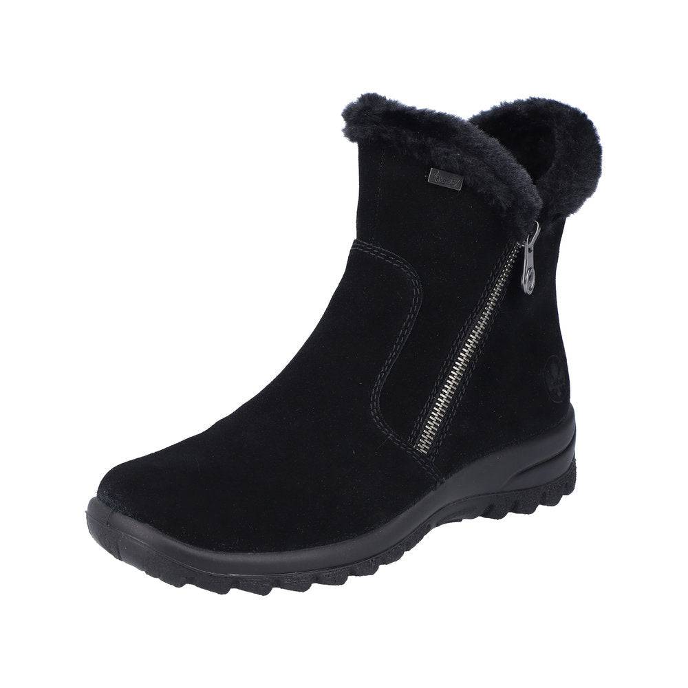 Rieker L7162-00 Ladies Black Suede Water Resistant Side Zip Ankle Boots-elevate your sole