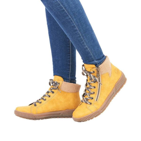 Rieker N0709-68 Ladies Yellow Side Zip Ankle Boots-elevate your sole