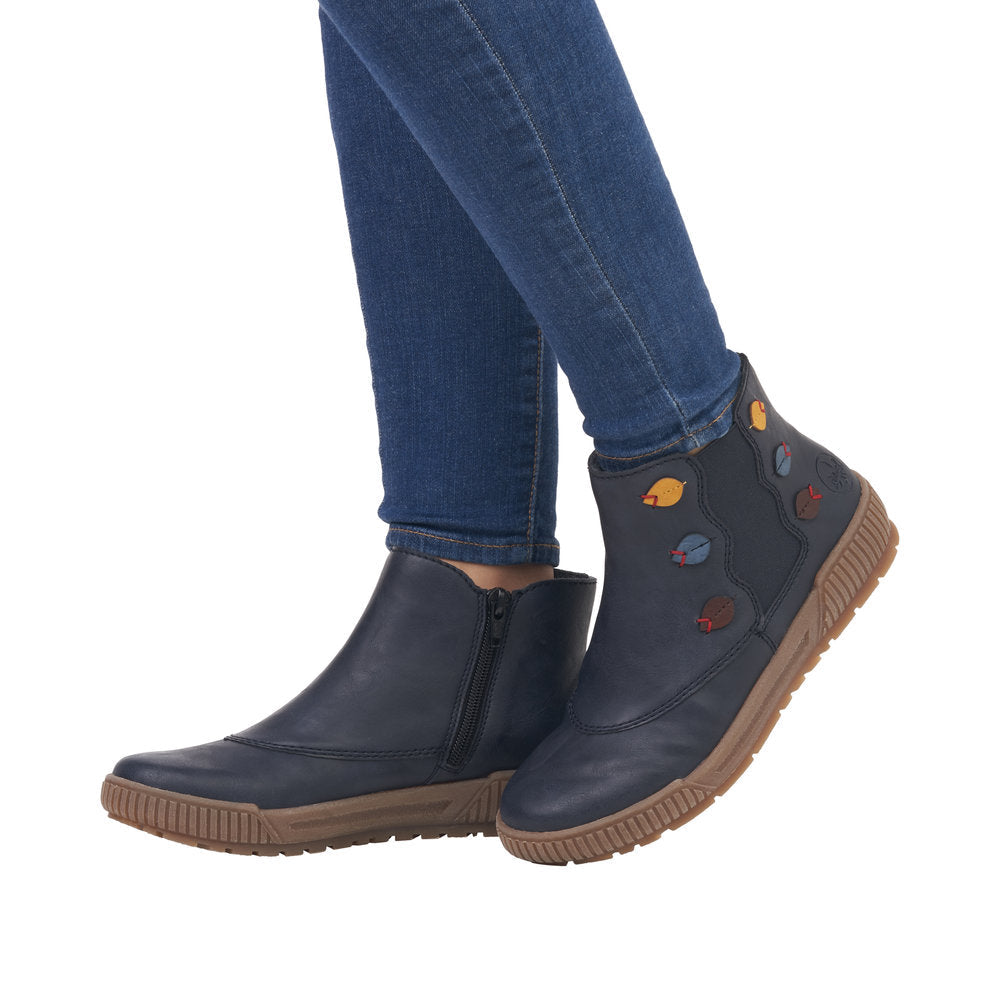 Rieker N0751-14 Ladies Blue Side Zip Ankle Boots-elevate your sole