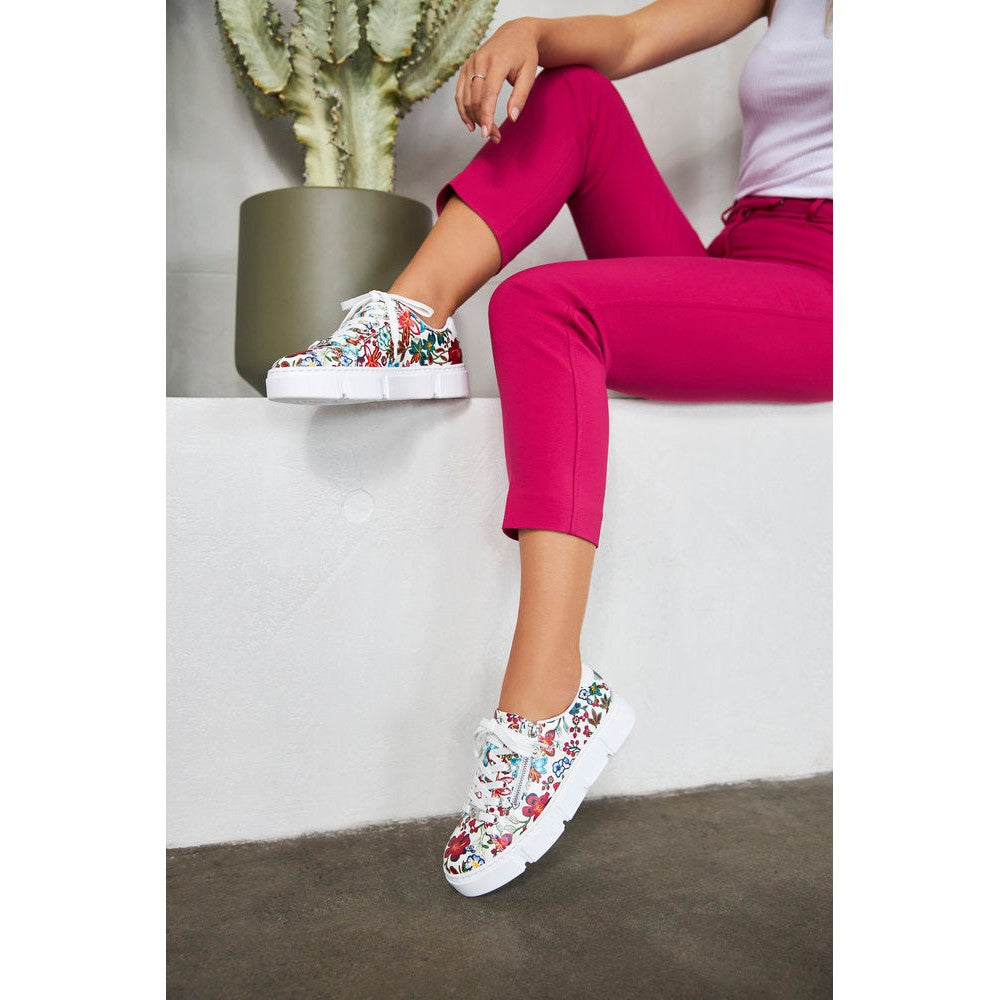 Rieker N59L1-90 Ladies White Flowers Zip & Lace Trainers-elevate your sole