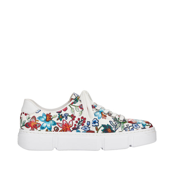 Rieker N59L1-90 Ladies White Flowers Zip & Lace Trainers-elevate your sole