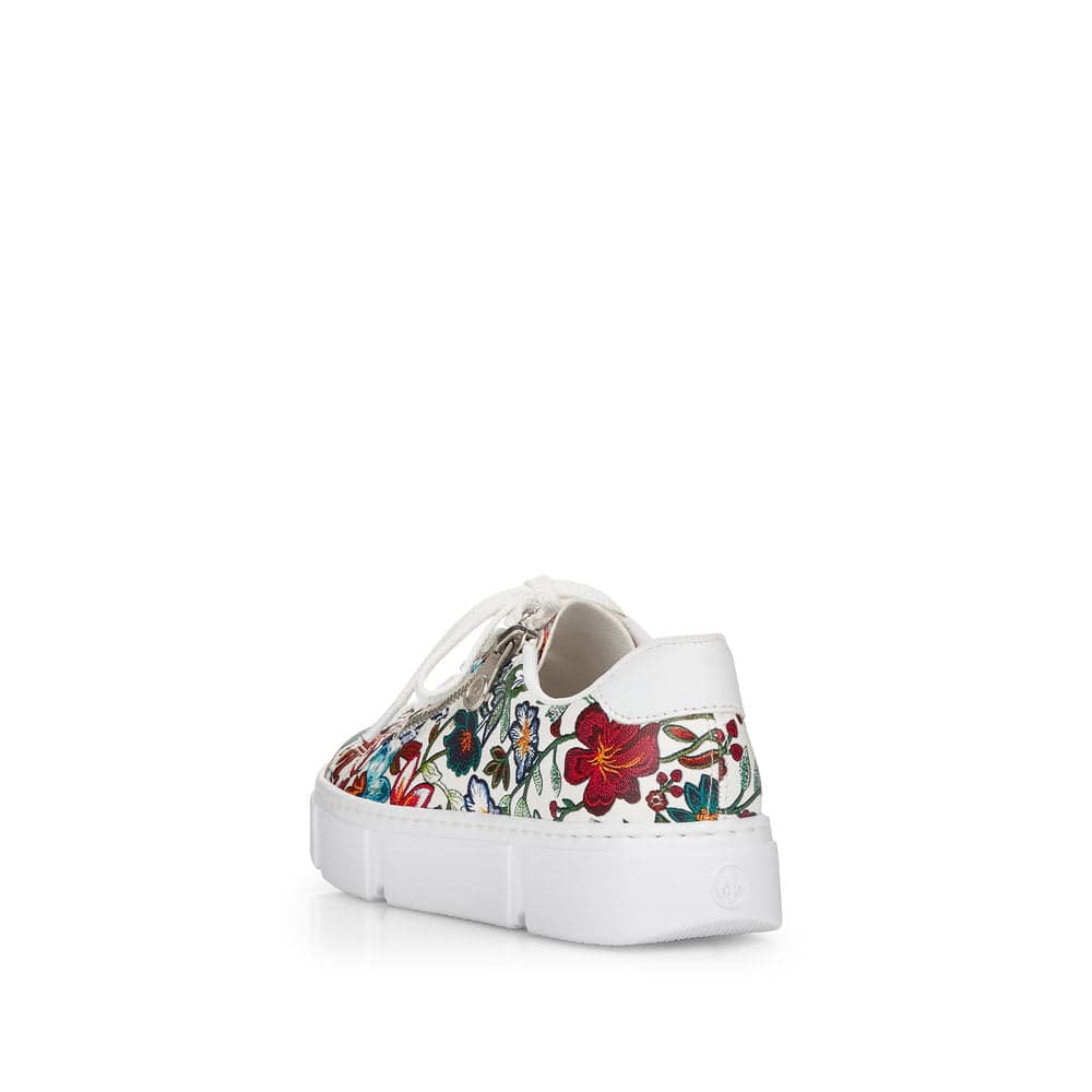 Rieker N59L1-90 Ladies White Flowers Zip & Lace Trainers-elevate your sole