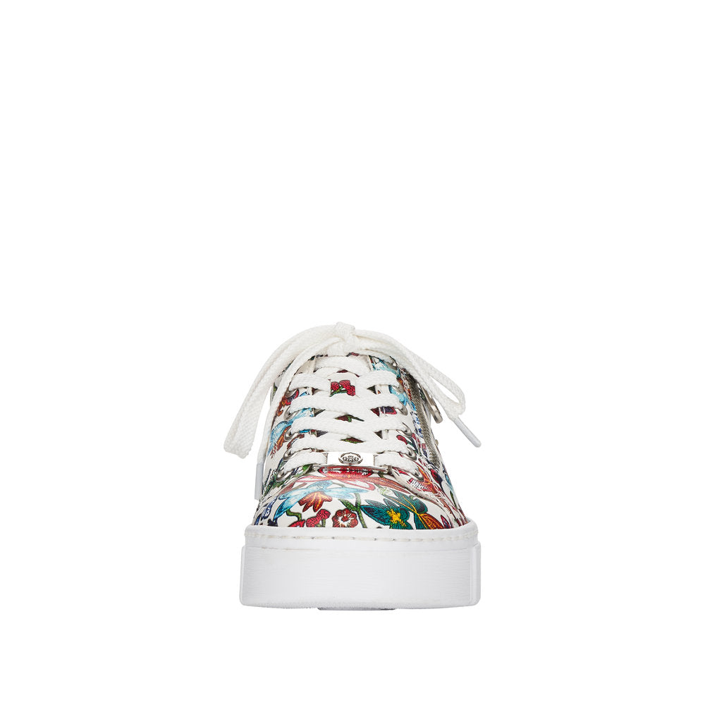 Rieker N59L1-90 Ladies White Flowers Zip & Lace Trainers-elevate your sole