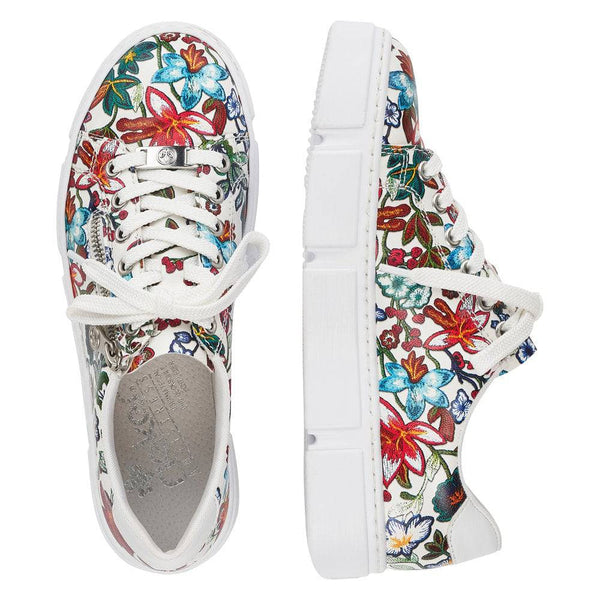 Rieker N59L1-90 Ladies White Flowers Zip & Lace Trainers-elevate your sole