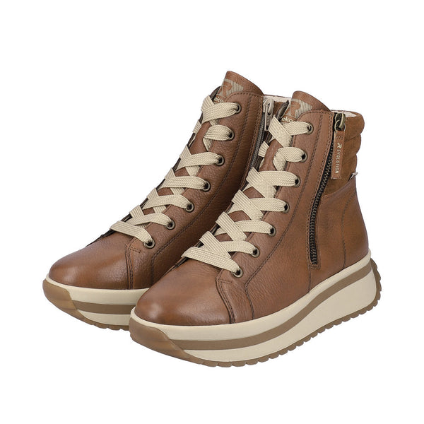 Rieker W0962-24 Ladies Brown Leather Zip & Lace Ankle Boots-elevate your sole