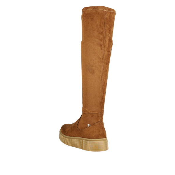 Rieker W1080-24 Ladies Tan Textile Side Zip Knee High Boots-elevate your sole