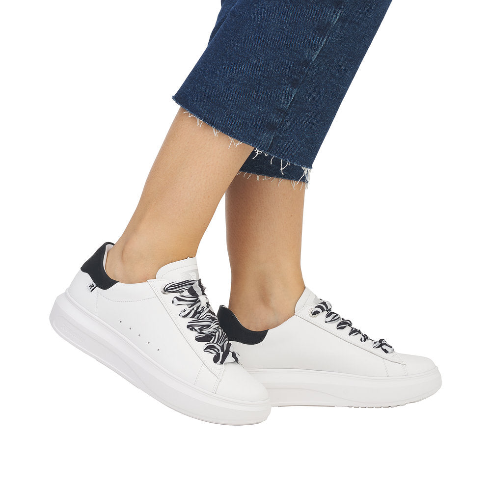 Rieker W1201-80 Adelia Ladies White & Black Leather Lace Up Trainers-elevate your sole