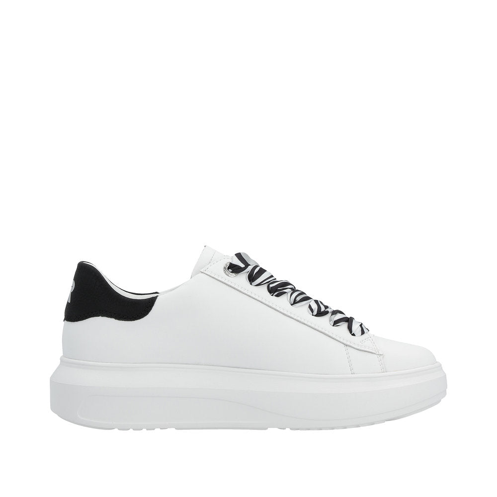 Rieker W1201-80 Adelia Ladies White & Black Leather Lace Up Trainers-elevate your sole