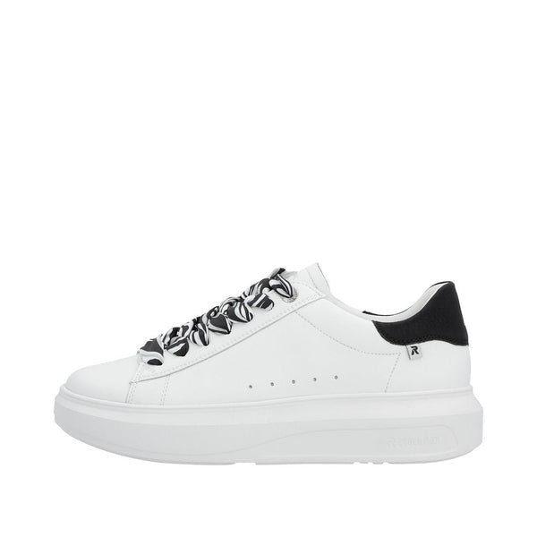 Rieker W1201-80 Adelia Ladies White & Black Leather Lace Up Trainers-elevate your sole