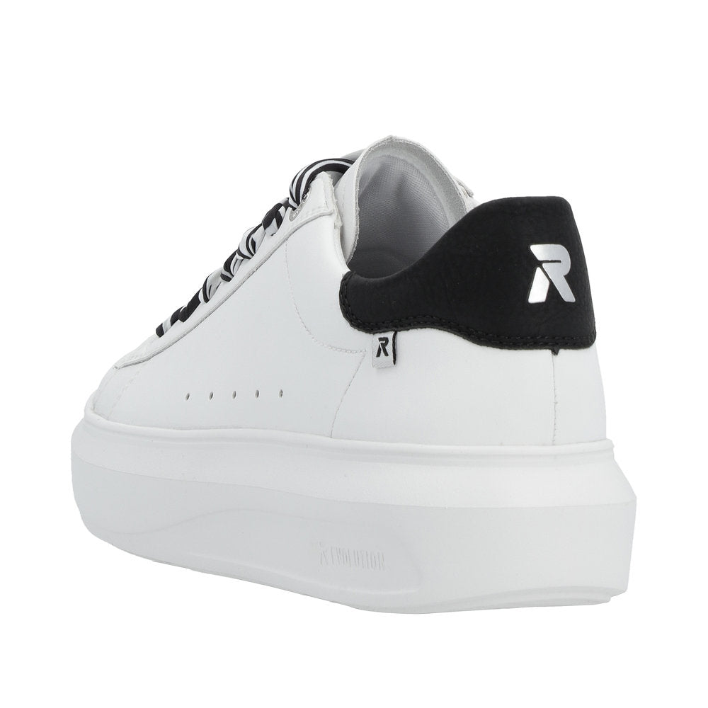 Rieker W1201-80 Adelia Ladies White & Black Leather Lace Up Trainers-elevate your sole