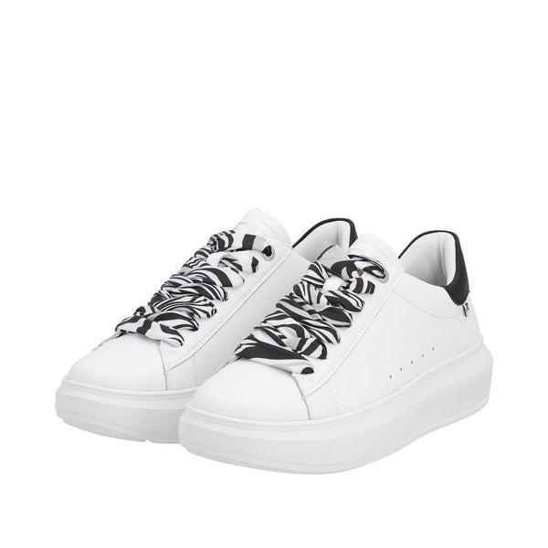 Rieker W1201-80 Adelia Ladies White & Black Leather Lace Up Trainers-elevate your sole