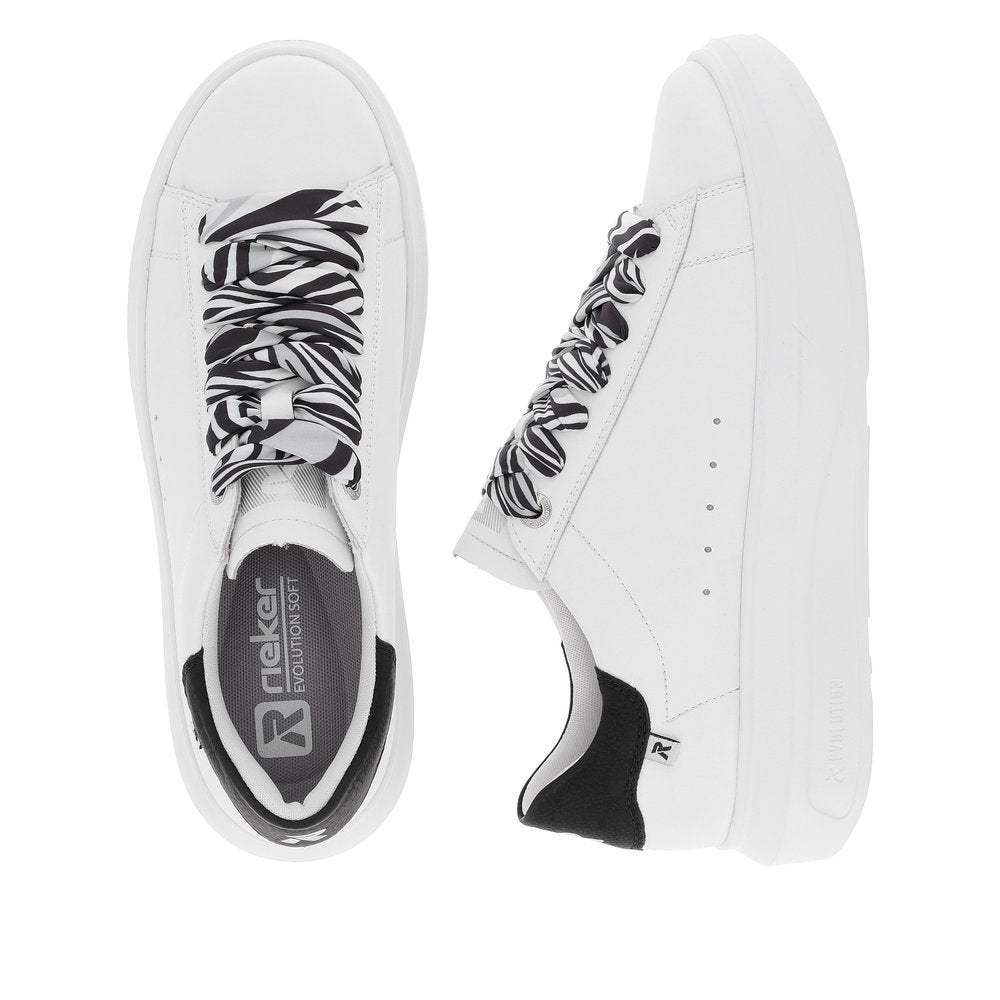 Rieker W1201-80 Adelia Ladies White & Black Leather Lace Up Trainers-elevate your sole