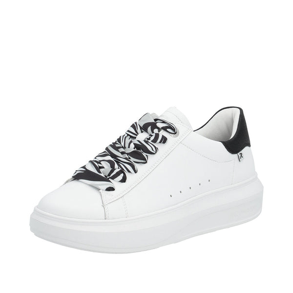 Rieker W1201-80 Adelia Ladies White & Black Leather Lace Up Trainers-elevate your sole