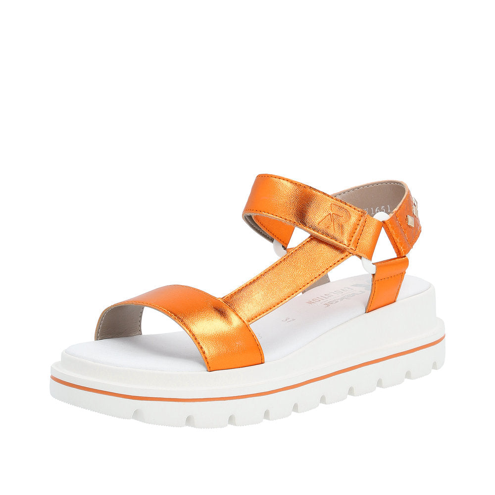 Rieker W1651-38 Ladies Orange Touch Fastening Sandals-elevate your sole